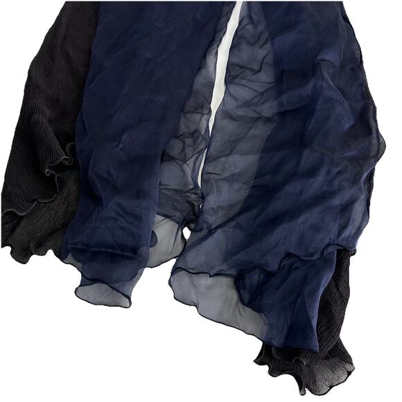etro Italy 100% silk solid blue black crinkle Ruffle Hem scarf - Picture 1 of 16